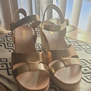 Soda Metallic Gold Women's Wedge Sandals